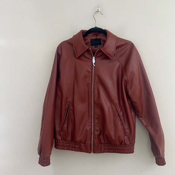 Zara woman’s Chocolate Leather Jacket - Picture 3 of 12